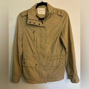 By Together You & I Womens Khaki Utility Jacket Sz Sm Cinched Waist Made in USA